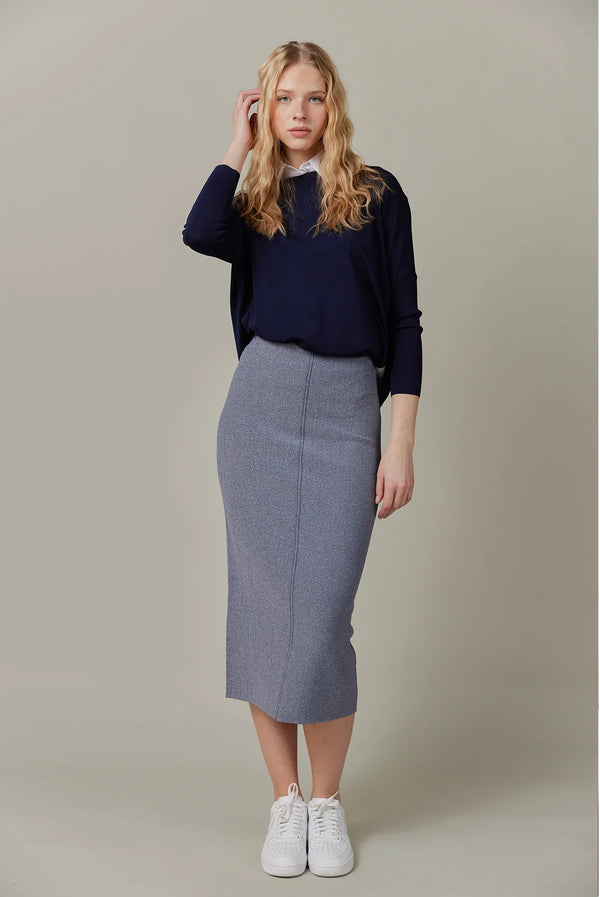 Knit Midi Skirt Denim