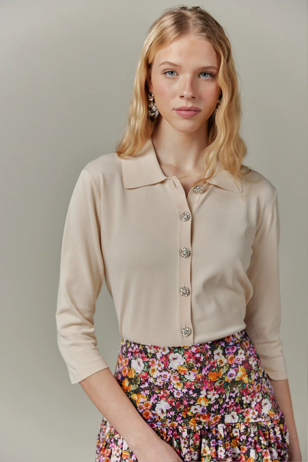 Knit Blouse Buttons Vanilla