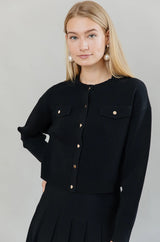 Cropped Knit Jacket W/Gld