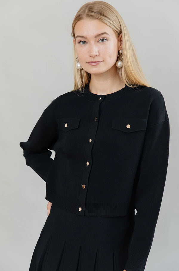 Cropped Knit Jacket W/Gld