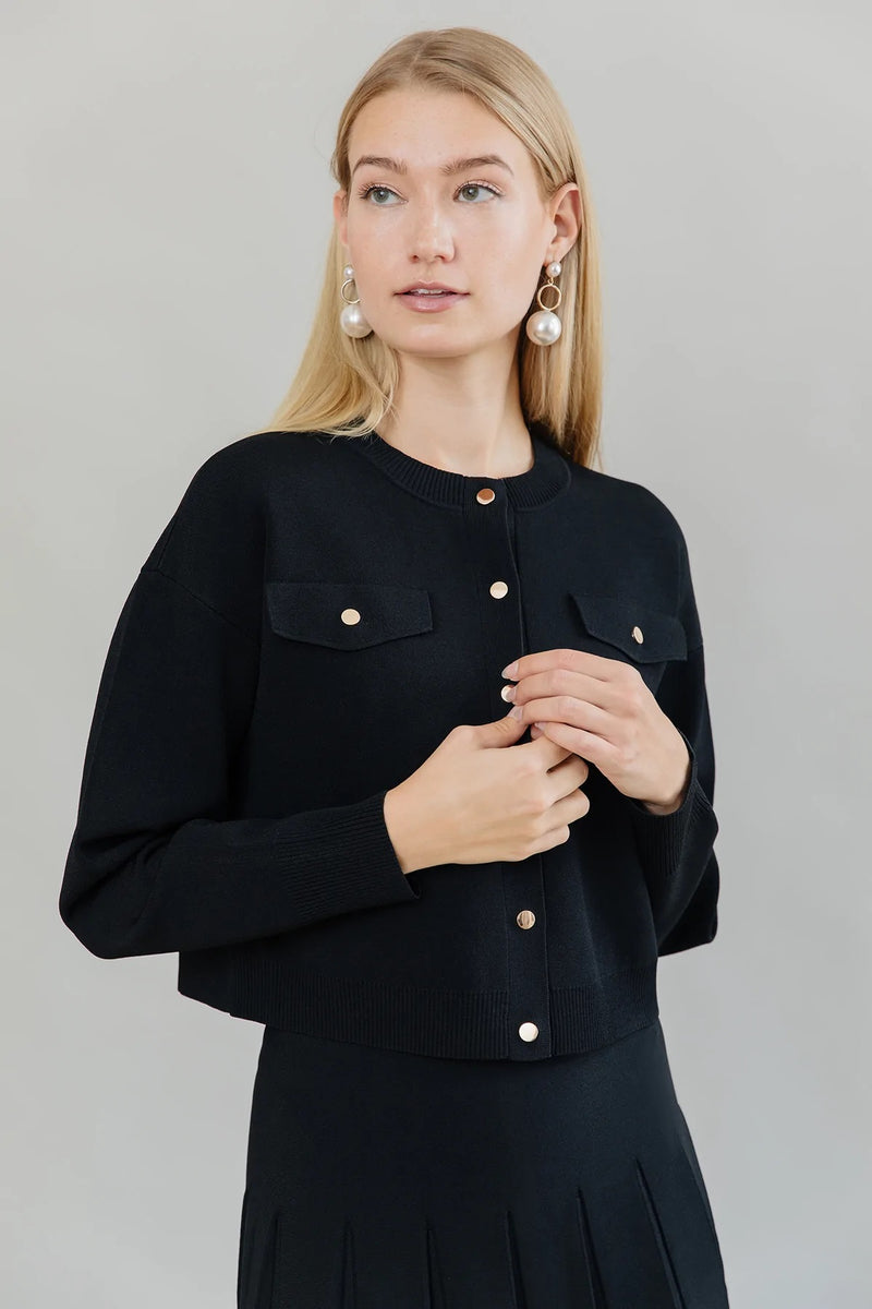 Cropped Knit Jacket W/Gld