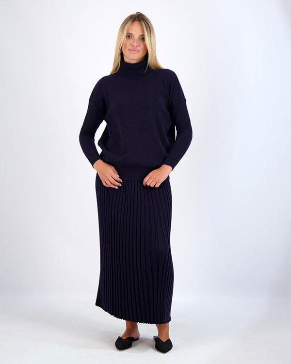 Knit Pleated Skirt Navy