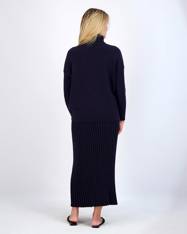 Knit Pleated Skirt Navy