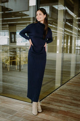 Knit Pleated Skirt Navy