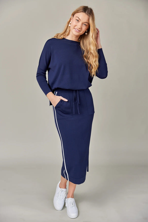Stripe Midi Skirt Navy