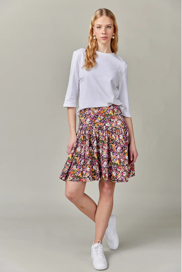 Skirt & Tee Set Black Floral