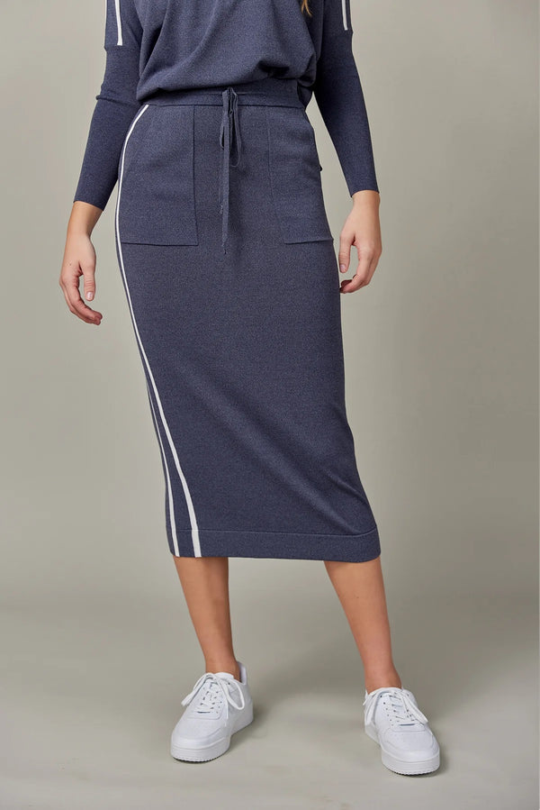 Stripe Midi Skirt Dark Denim