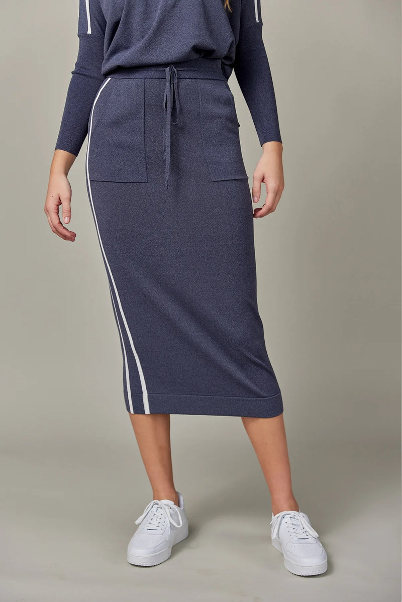 Stripe Midi Skirt Dark Denim