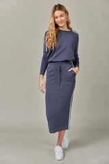 Stripe Midi Skirt Dark Denim