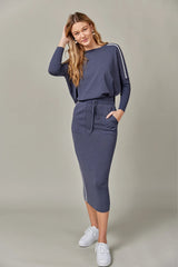 Stripe Midi Skirt Dark Denim