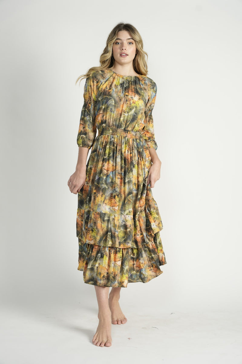L2199-A Gold Multi Dress