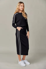 Stripe Midi Skirt Black